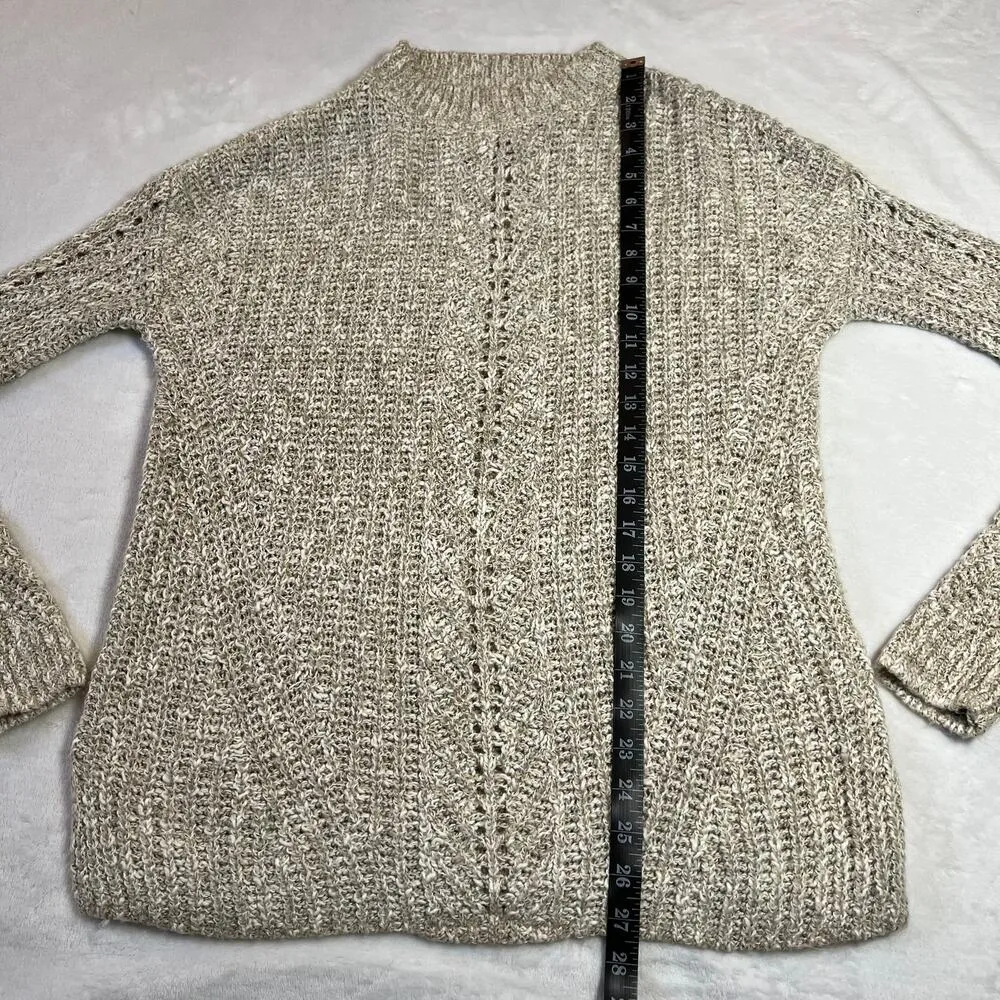 Lucky Brand High Neck Marled Pointelle Knit Sweater Size Medium Boho Casual - Image 6