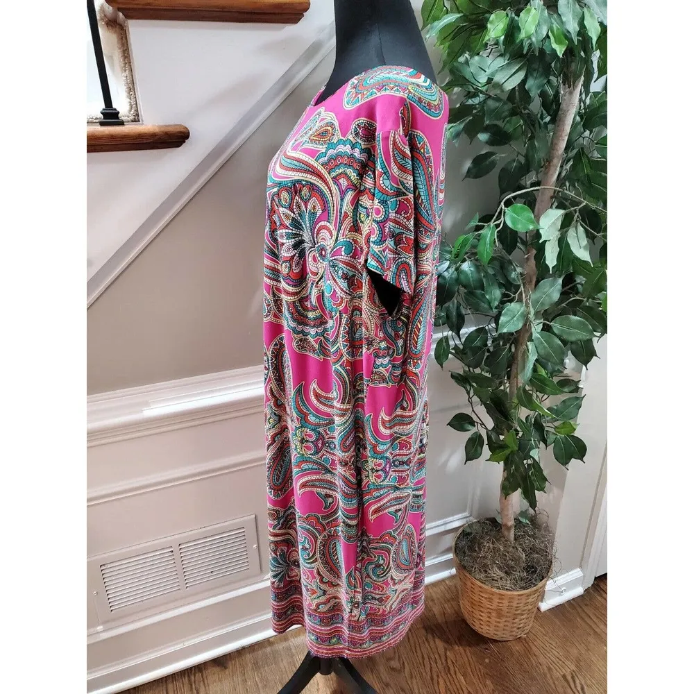 R&K Women's Pink Paisly Polyester Round Neck Short Sleeve Knee Length Dress Size undefined - Image 4