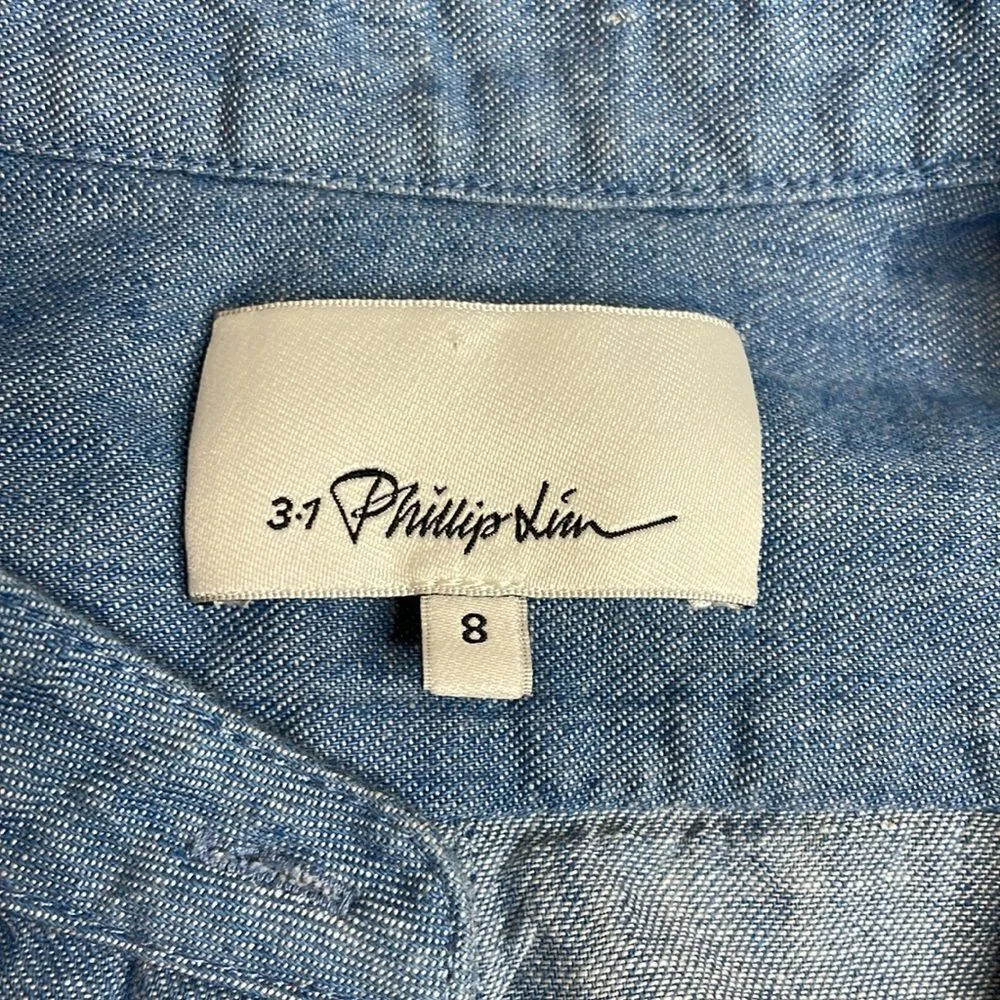 3.1 Phillip Lim Ruched Long Sleeve Denim Chambray Button Down Shirt Size 8 - Image 5