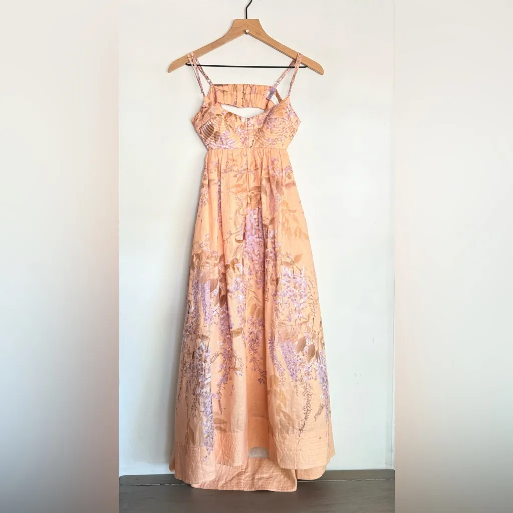 Zimmermann Rosa Bralette Linen Floral Midi Dress Lilac Wisteria AU0 US (2-4) - Image 14