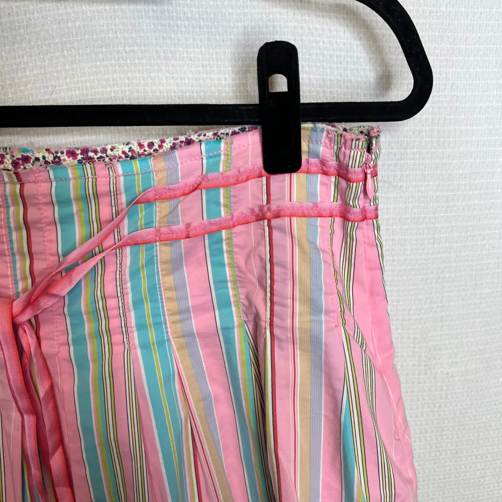 Old Navy Vintage Striped Pleated‎ Skirt Floral Embroidery Pink Blue Tan Cotton - Image 5