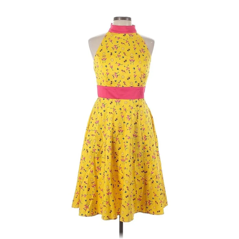 NWT Disney Parks Dress Shop Halter in Yellow Flamingo Mickey Mouse Hat L - Image 9
