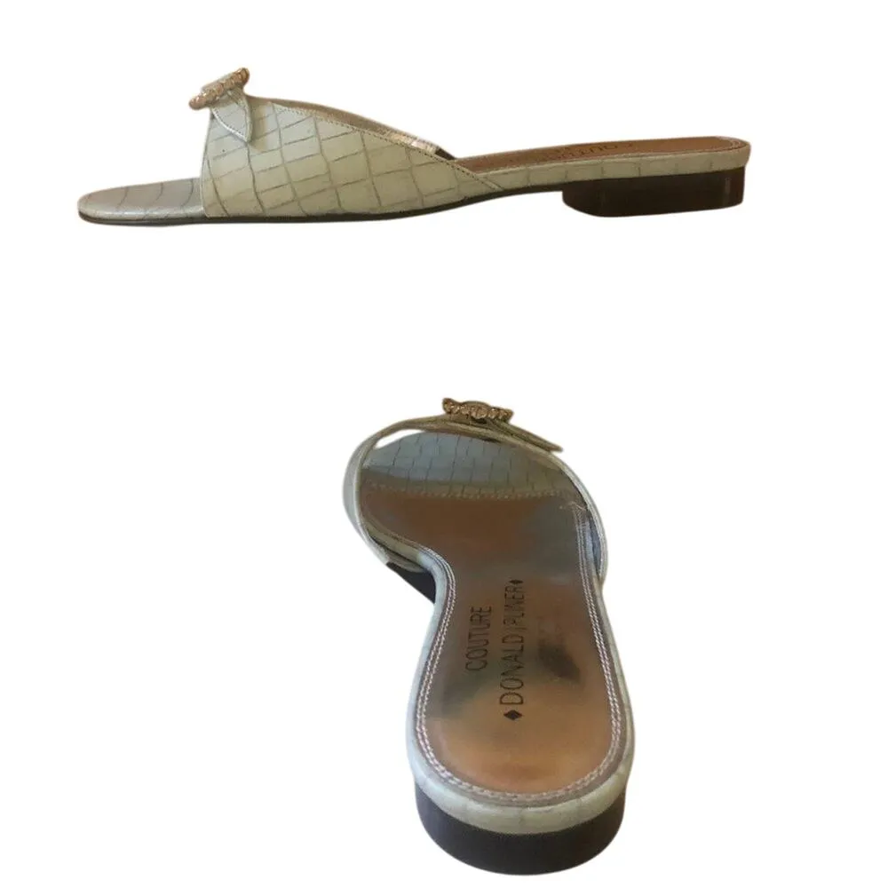 Donald Pliner Gator Leather Rhinestone Buckle Sandals Shoe Ocean Blue NWT $250 Size 6 - Image 2