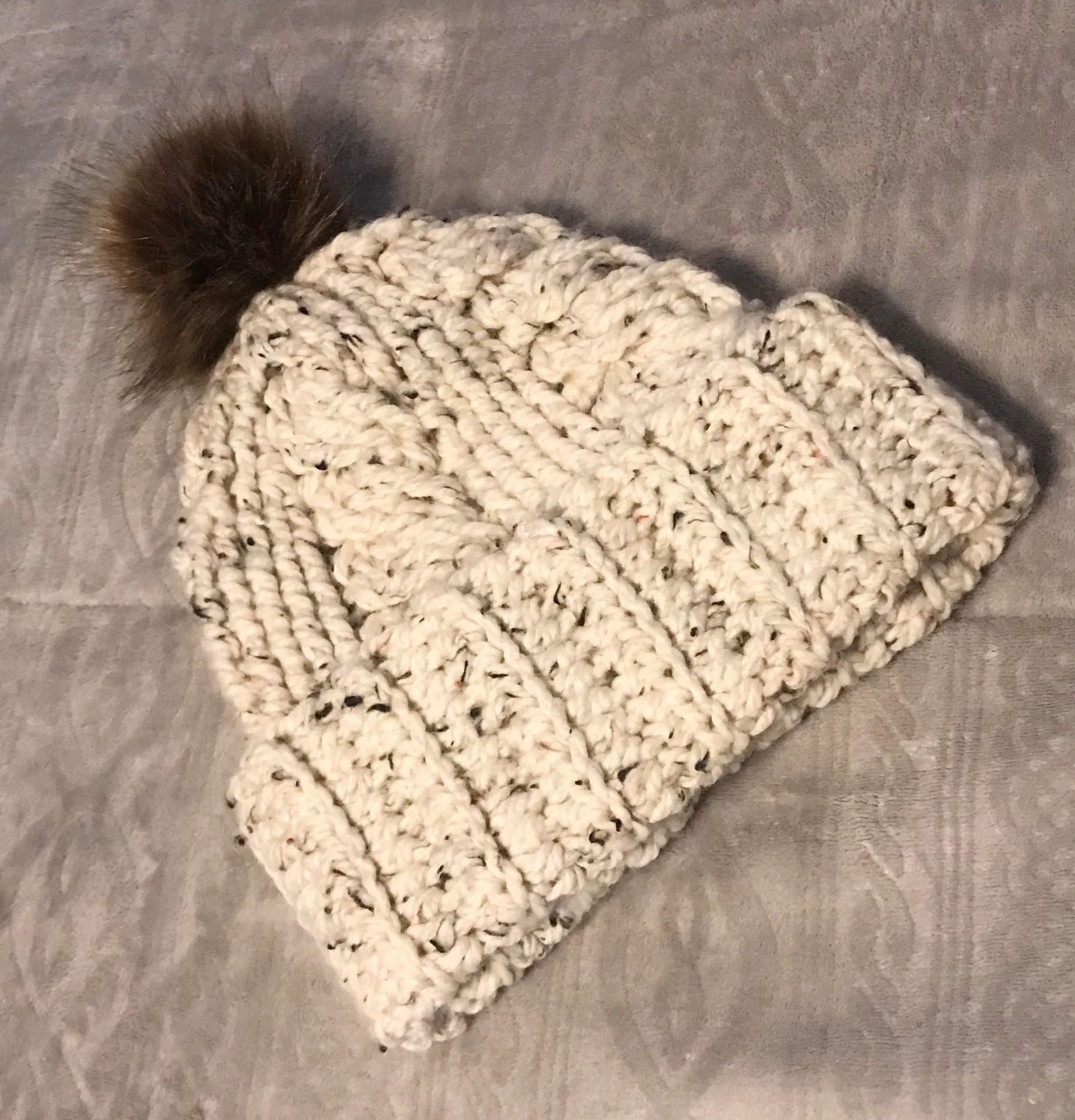 Handmade crocheted winter hat with faux fur Pom Pom - Image 2