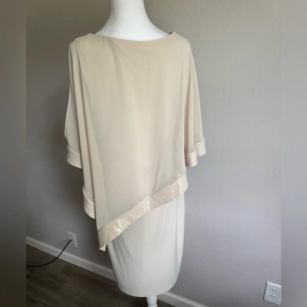 Joseph Ribkoff Cream Sequin Shawl Knee Length Sheath Dress Womens 12 Formal MOB - Image 4