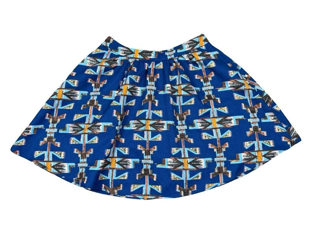 Lush Blue Tribal Aztec Pattern Skater Mini Skirt Size XS - Image 3