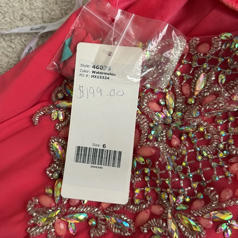 Tiffany Designs Flourished Halter Long Evening Gown 46025 - Watermelon - 6 - Image 6