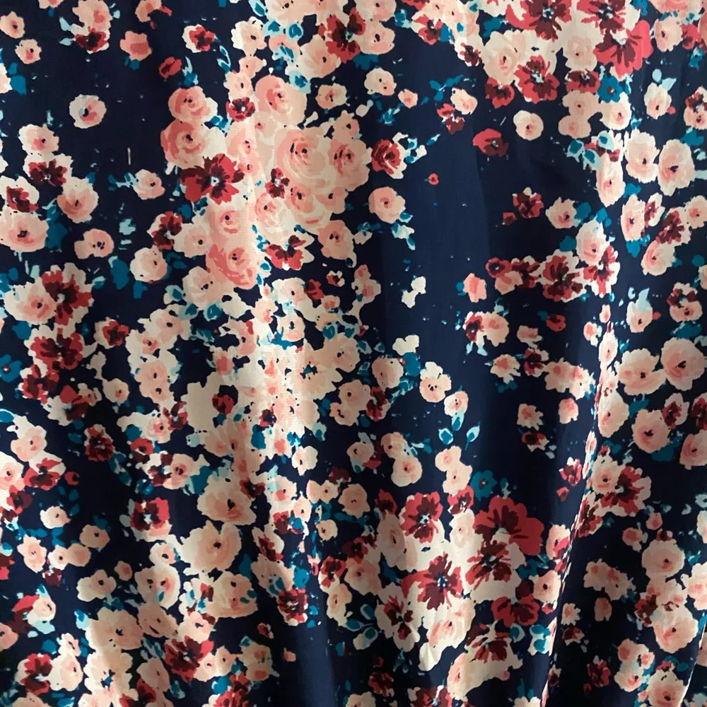 Rue 21 Women’s Dress S Small Floral Pattern Navy Blue Pink Red V Neck Bust 34” - Image 8