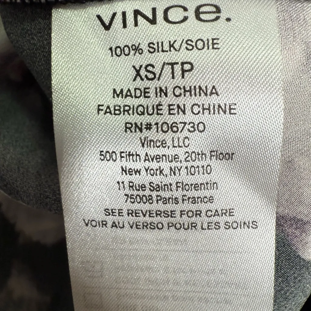 Vince Night Garden Lapel Collar Popover 100% Silk Rose Print Blouse W1782 Sz XS - Image 9