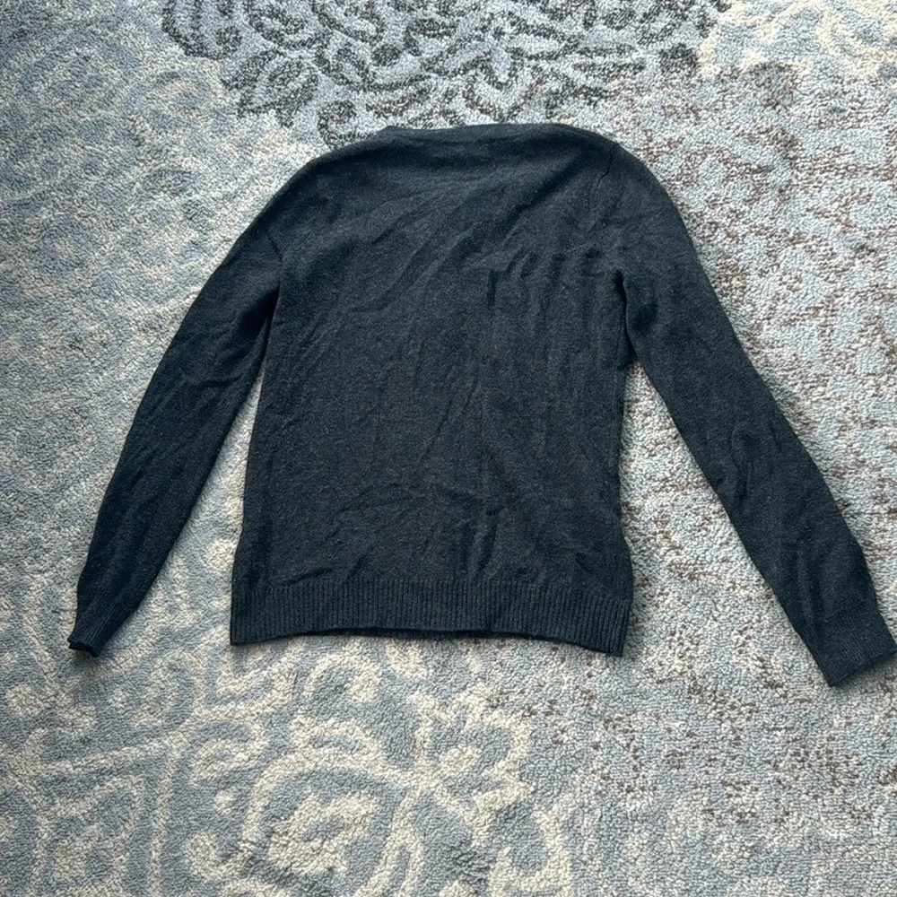 Central Park West Cashmere Lace Up Long Sleeve Top Dark Gray XS - Image 4