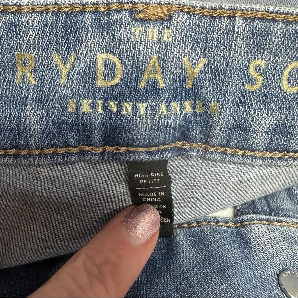 Petite High Waist  Light Blue Distressed Skinny Jeans Rhinestone  28 Waist - Image 12