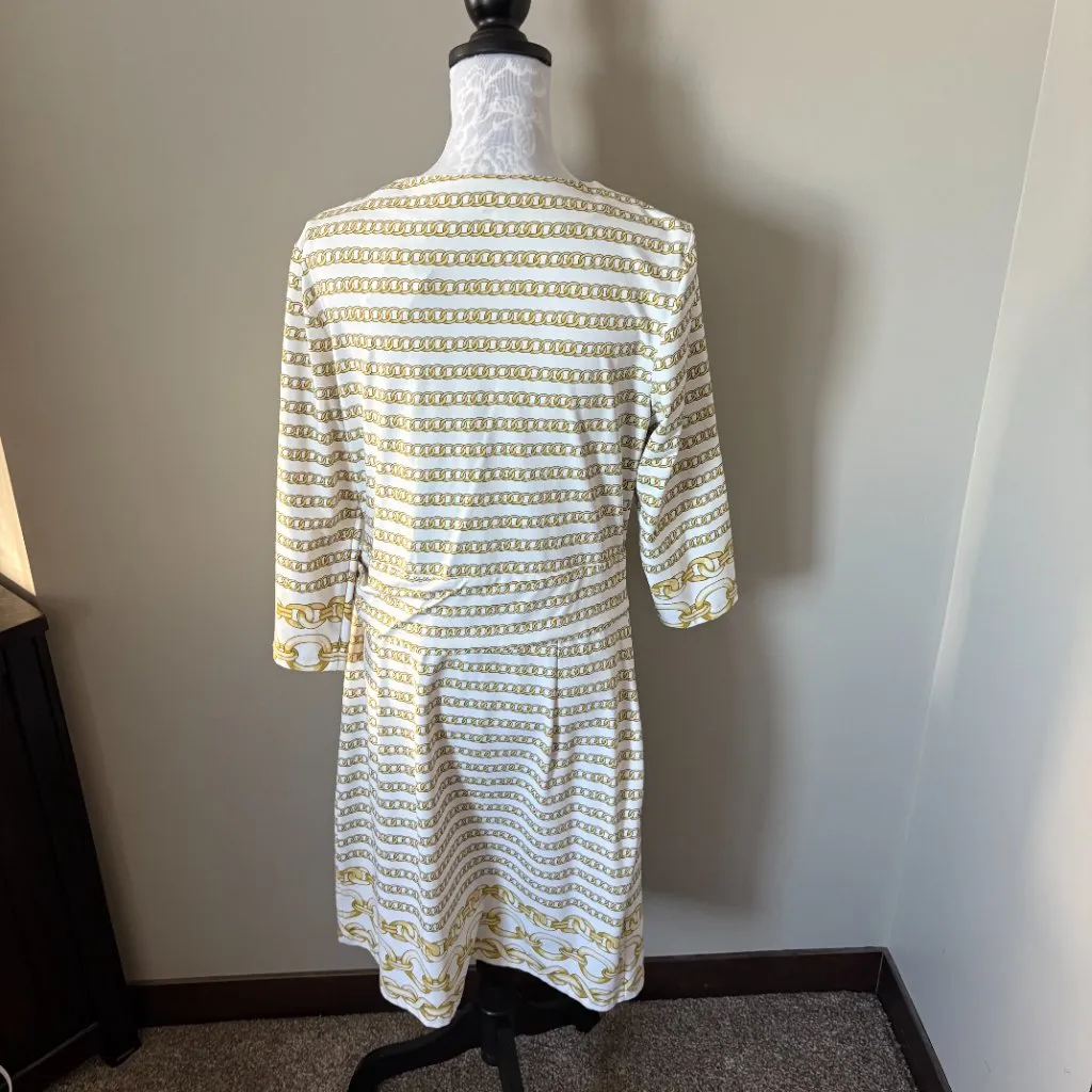 J Mclaughlin Brea Catalina Cloth Faux Wrap Dress Gold Chain Print Size XL NWT White - Image 4