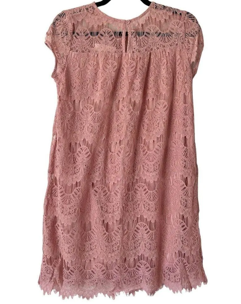 NWT Rebellion Again Mauve Pink Floral Lace Overlay Shift Dress Size Small - Image 2