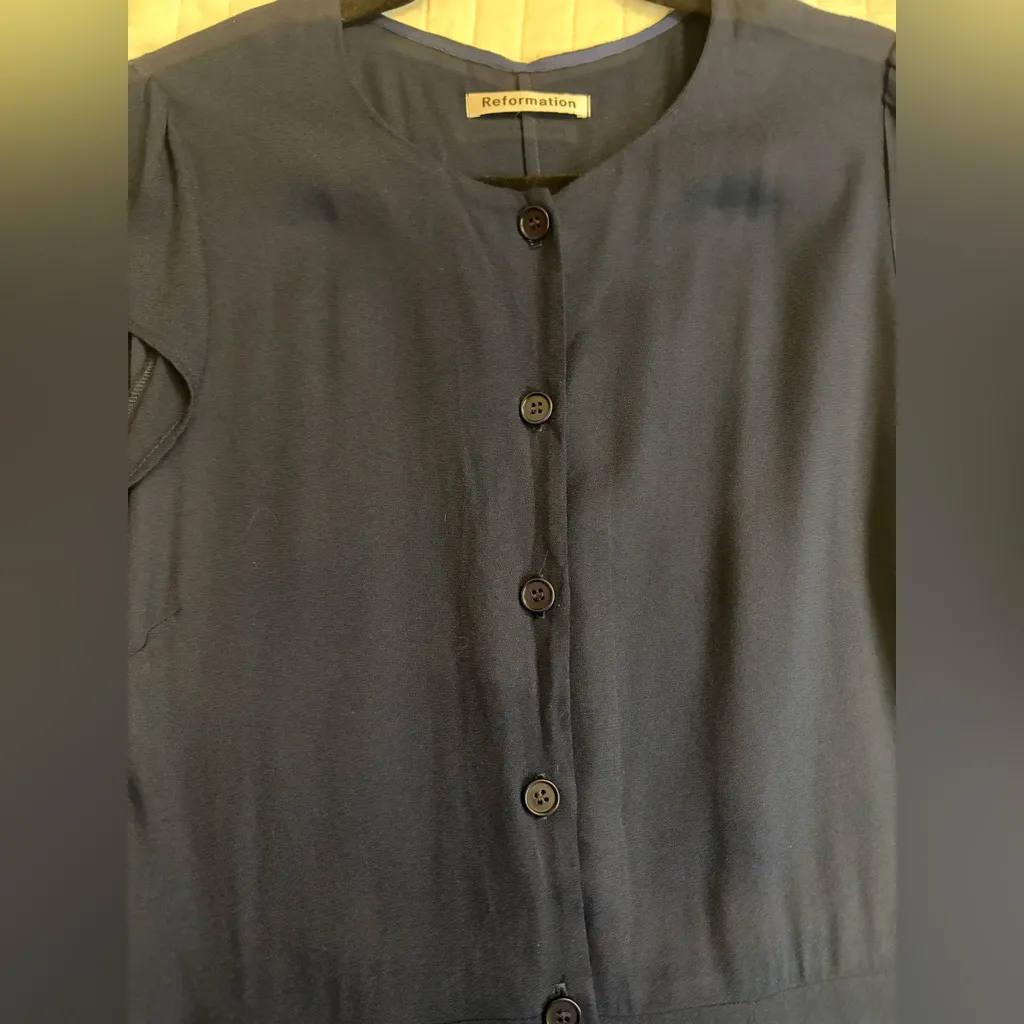 REFORMATION Navy Blue Marina Button Down Crepe Crop Pants Jumpsuit - Image 10