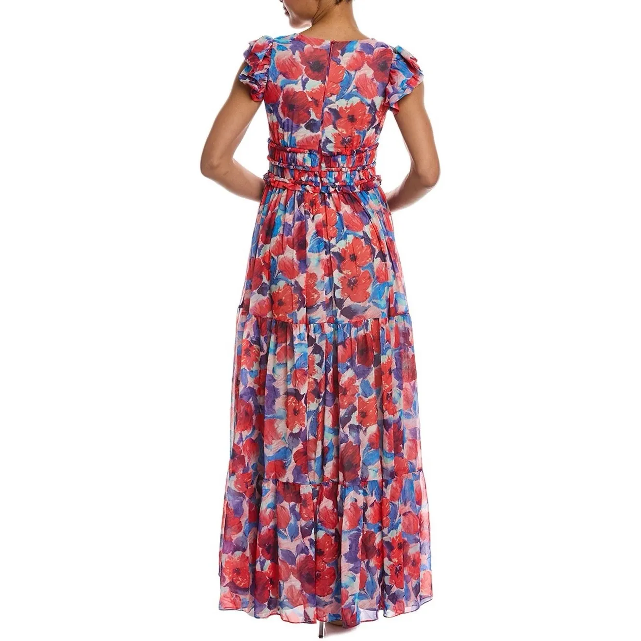 NWT $695 PatBO Violet Maxi Dress Women 4 Red Floral Chiffon Wedding Formal Event - Image 2
