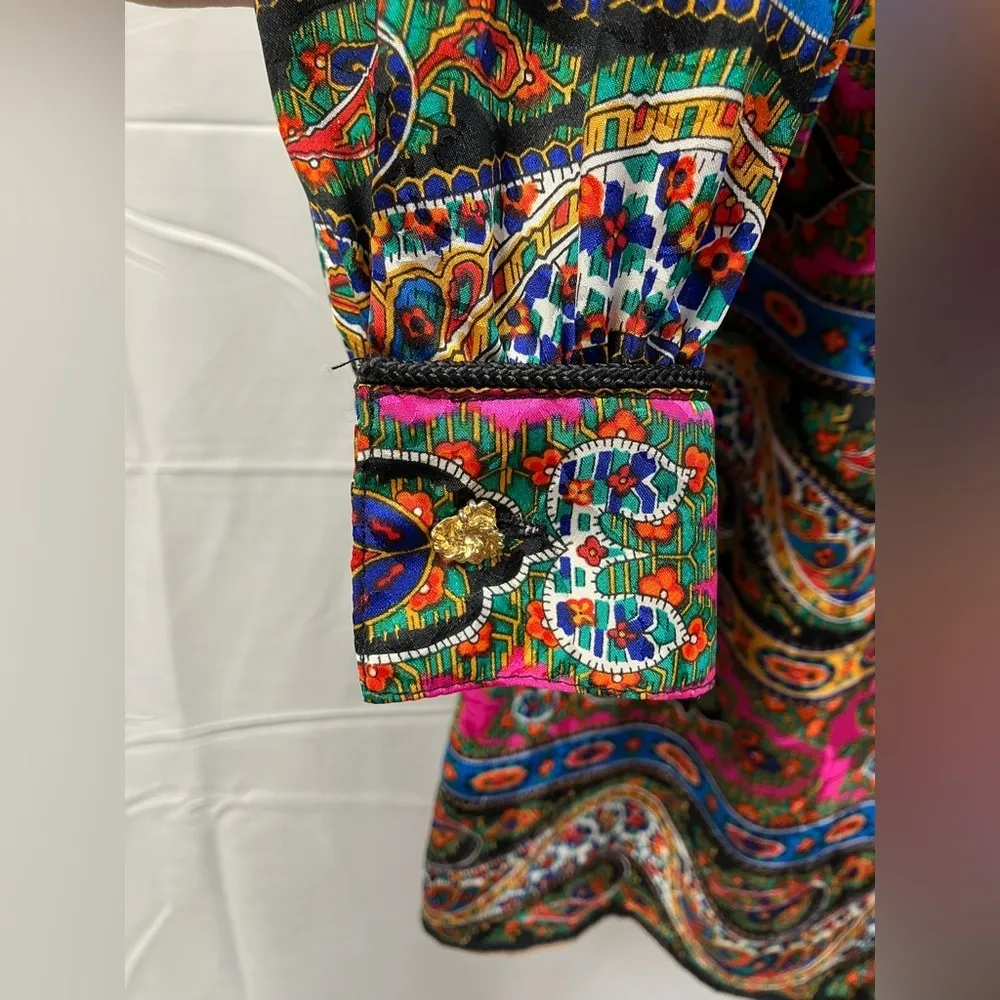 Maggie London Vintage Button Up Madarin Collar 100% silk Floral Blouse Boho 10 - Image 5