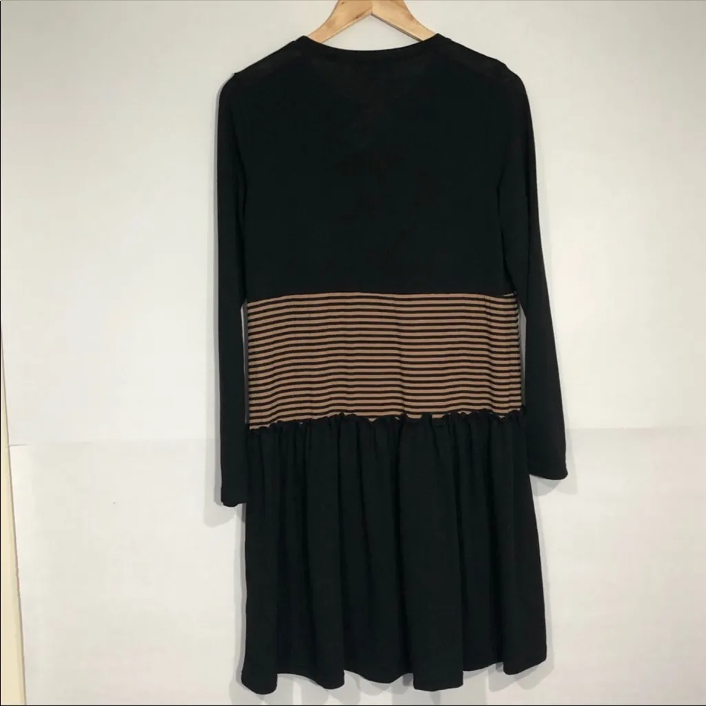 Suzanne Betro Black & Camel Tiered Dress Long Sleeve‎ Size Small - Image 8