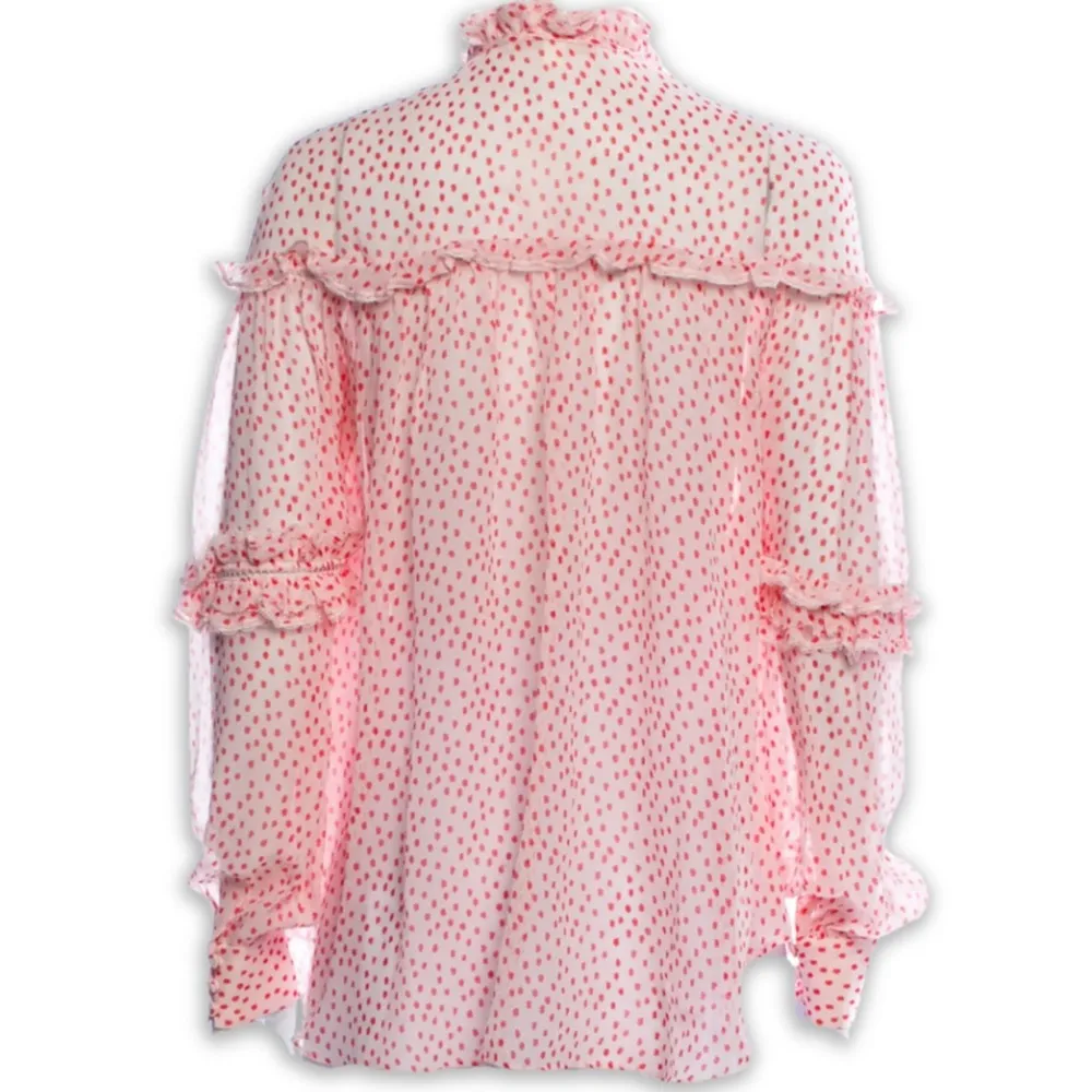 Jonathan Simkhai Delicate Romantic Silk Crepe Polka Dot Print Blouse Small Red - Image 4