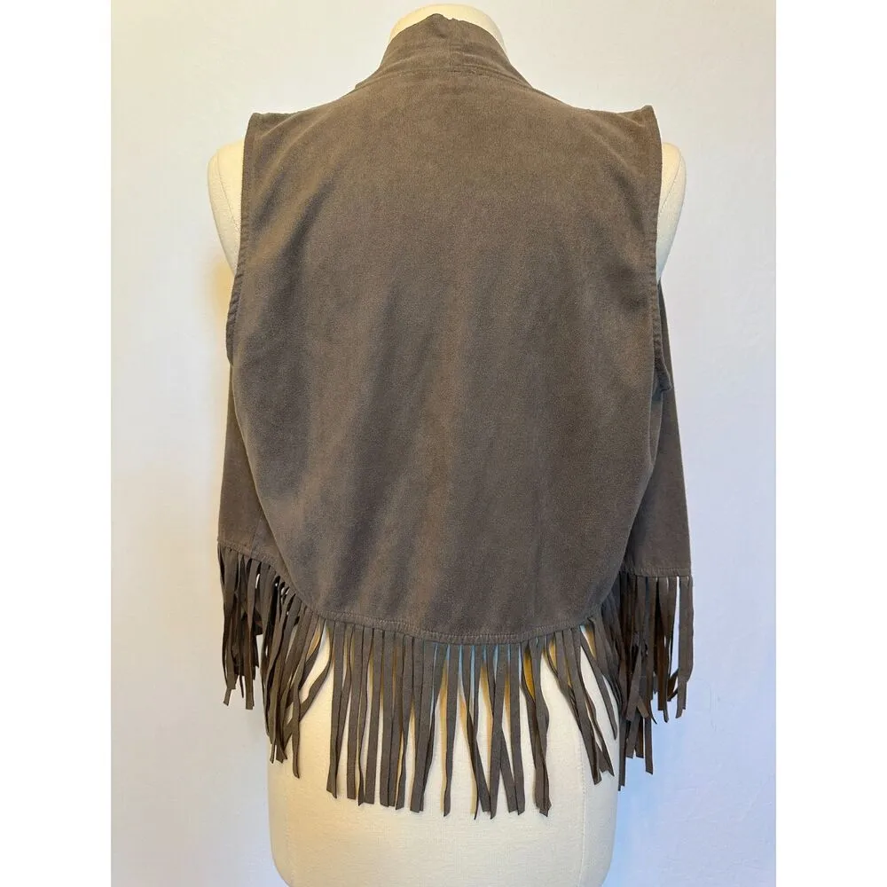 Boho Tan Wrap Vest with Fringe Size M - Image 2