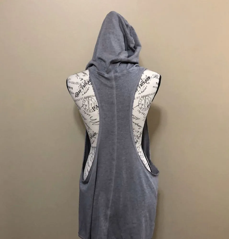 NWOT  Gray Sleeveless Hooded Cardigan L - Image 6