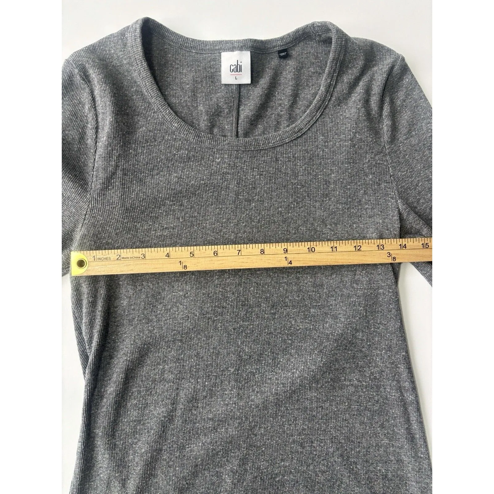 Cabi Drop In Ribbed Tee Shirt Fleck Gray Long Sleeve Top Sz Large #3626 - Image 6