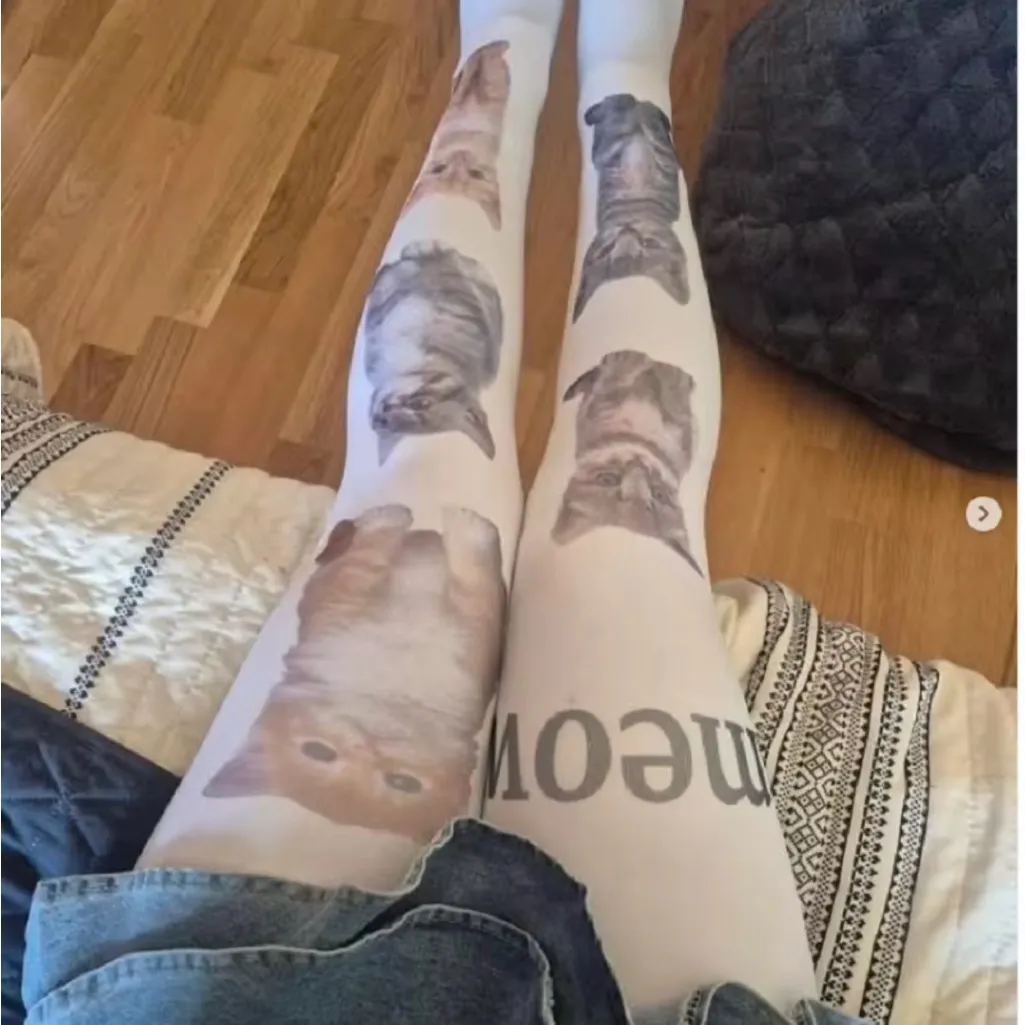 Pink Cat Print Tights - Image 3