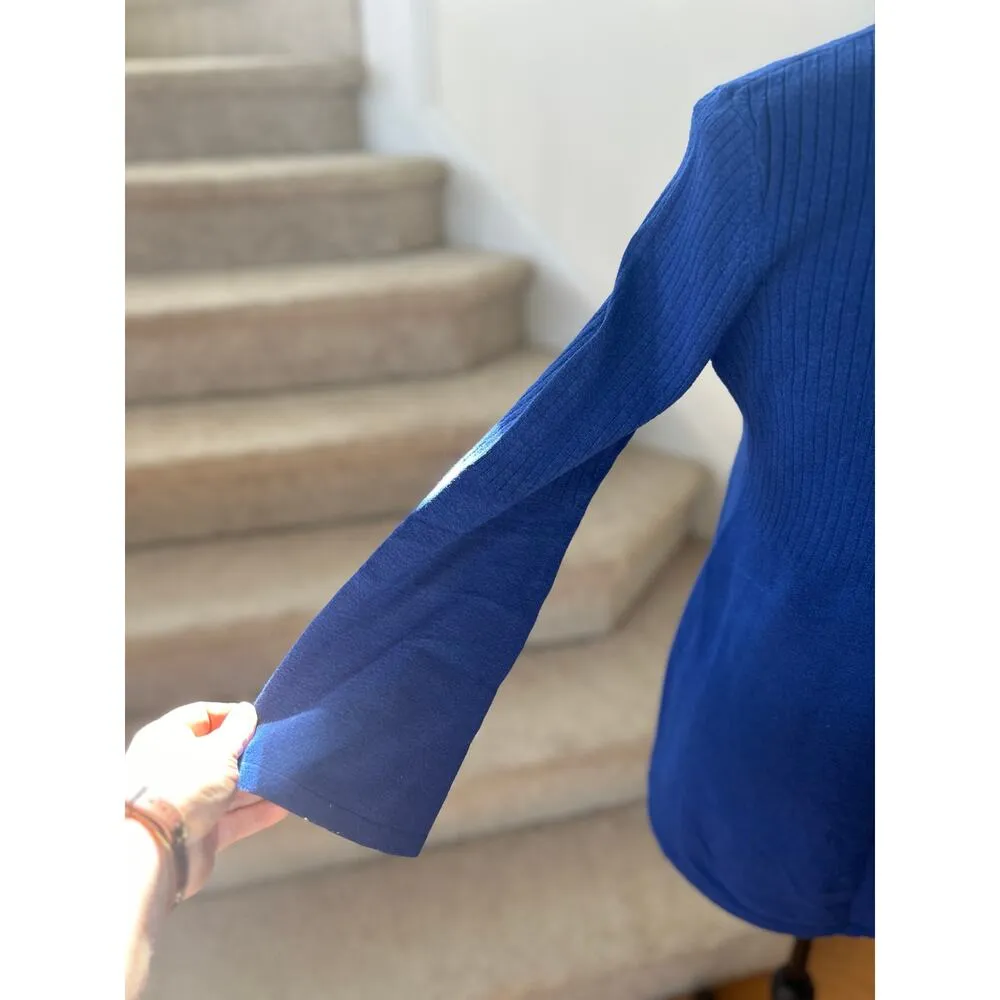 Tyler Boe Cobalt Royal Blue Bell Sleeve Peplum Ribbed Turtleneck Sweater Size M - Image 4