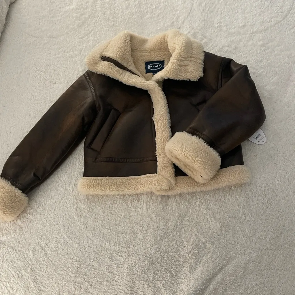 NWT Scoop NYC Faux Suede Sherpa Cropped Bomber Jacket Brown Size XS - Image 3