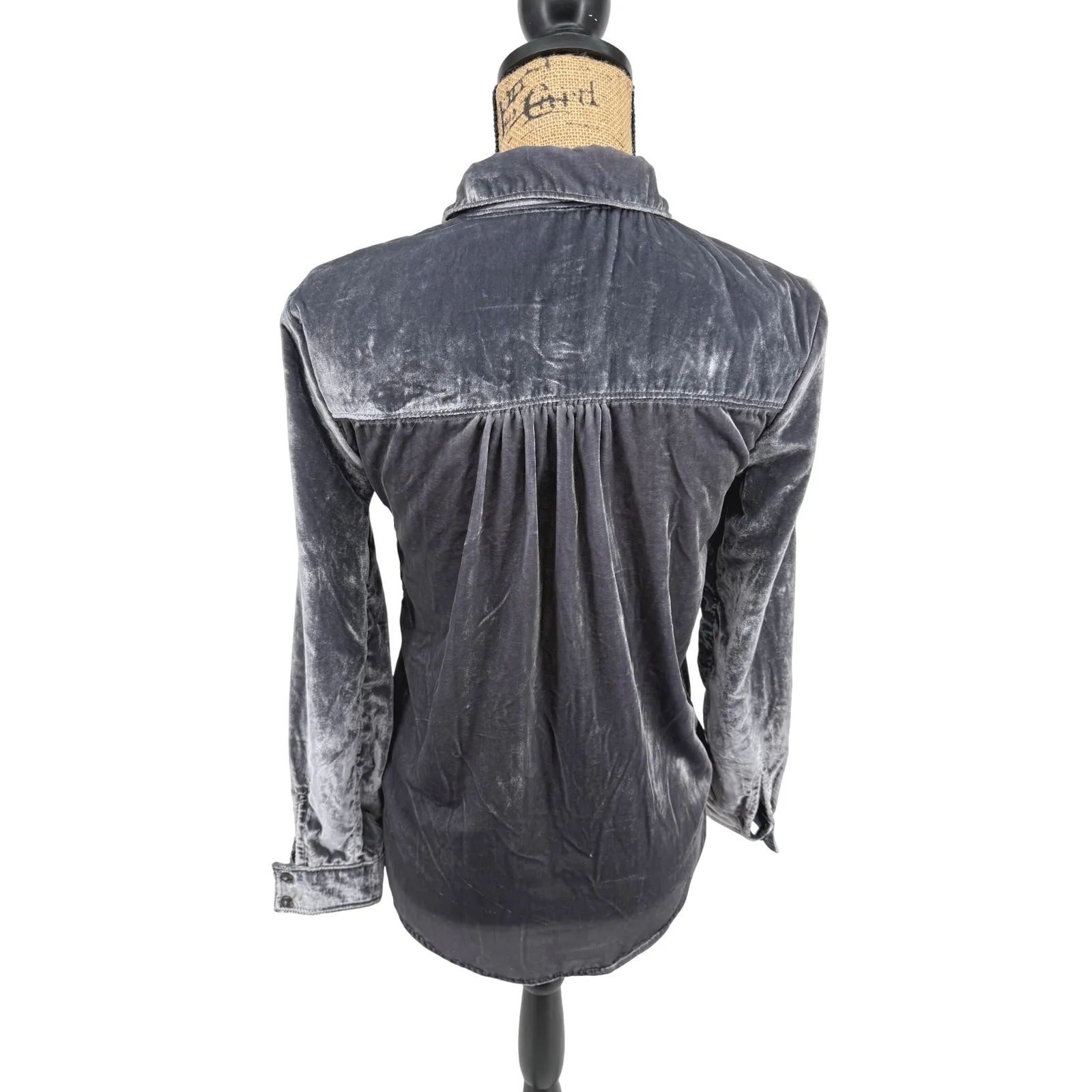 Pilcro Velvet Button Down Shirt XS Gray Long Sleeve Holiday Party Casual Soft - Image 2