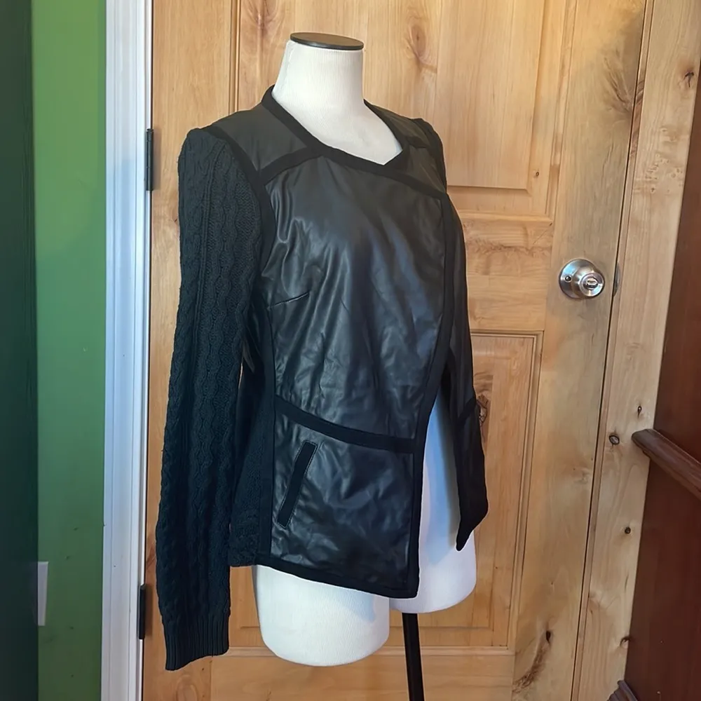 ANTHRO Elevenses Black Hiroumi Vegan Leather Cable Knit Slv Moto Jacket EUC XS - Image 3