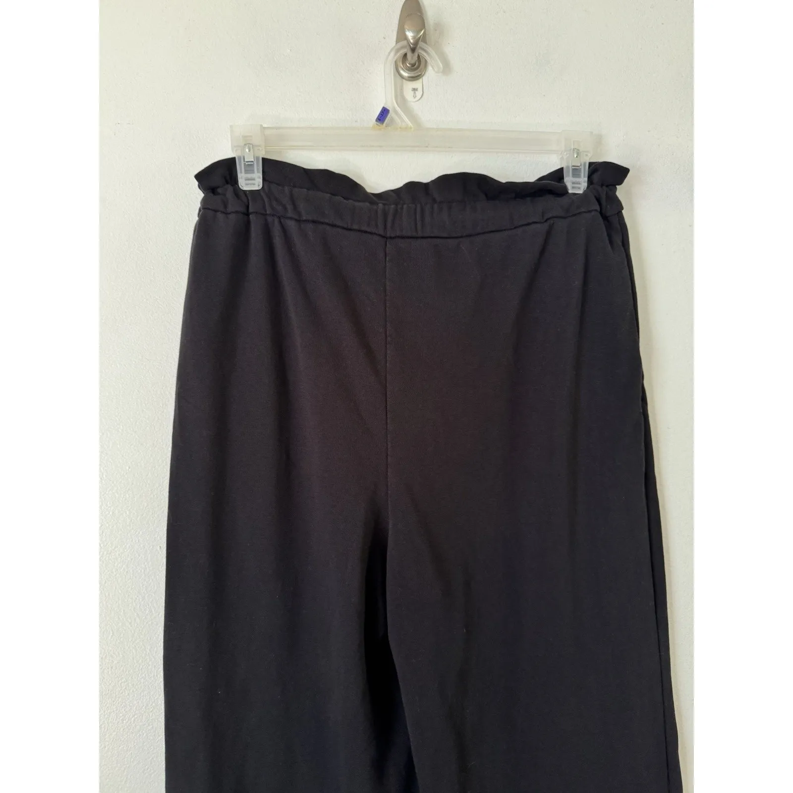 Express Black High Waisted Paperbag Wide Leg Black Knit Sweatpants Size Large - Image 5