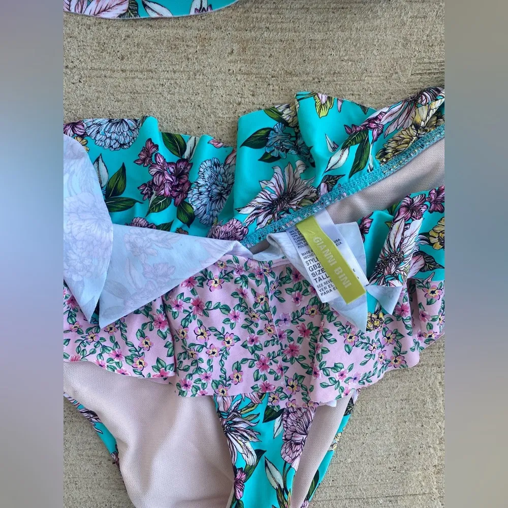 Flower Power Double Ruffle Bikini Swimsuit Set, Size Medium - Image 2