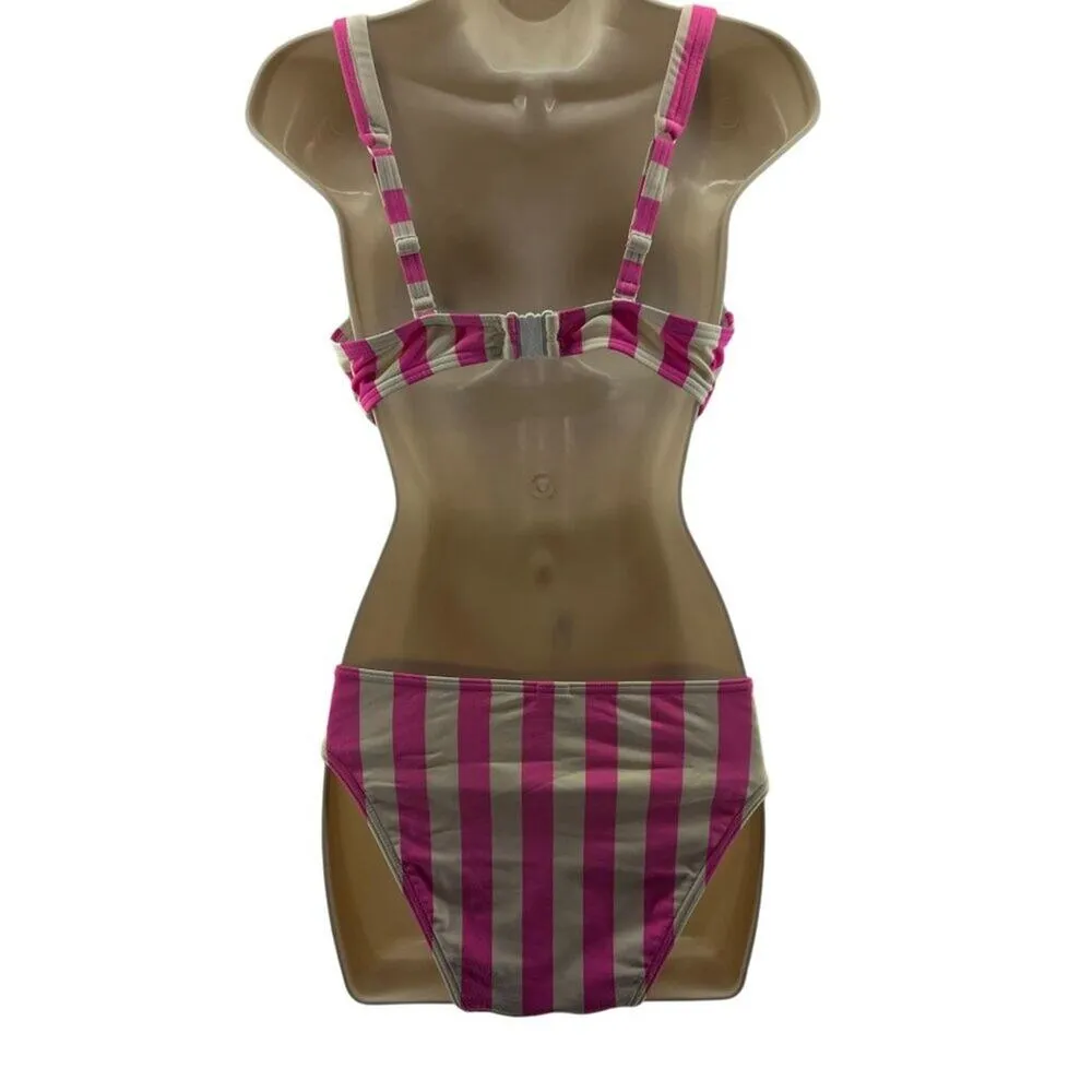Figleaves Pink/White Striped Corsica Underwire Crop Bikini Top 34E Pink Size undefined - Image 6