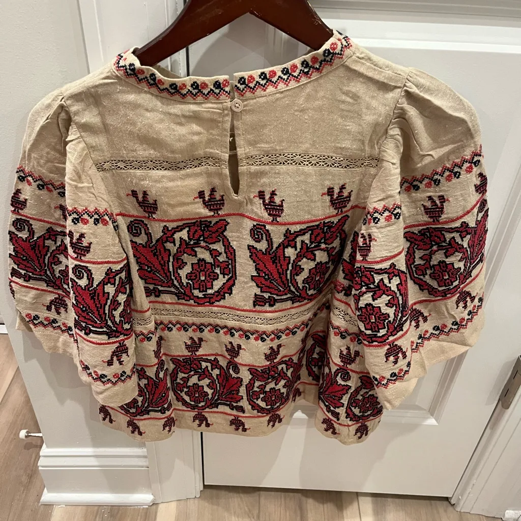 NWT Sea New York Beena Embroidered Blouse Top Taupe S Tan - Image 6