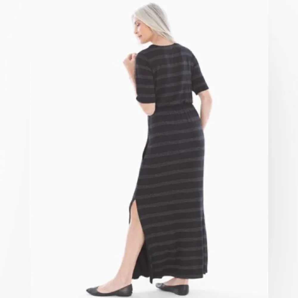 NWT Soma Soft Jersey Short Elbow Sleeve Sashiko Striped Maxi Dress Size Large - Image 10