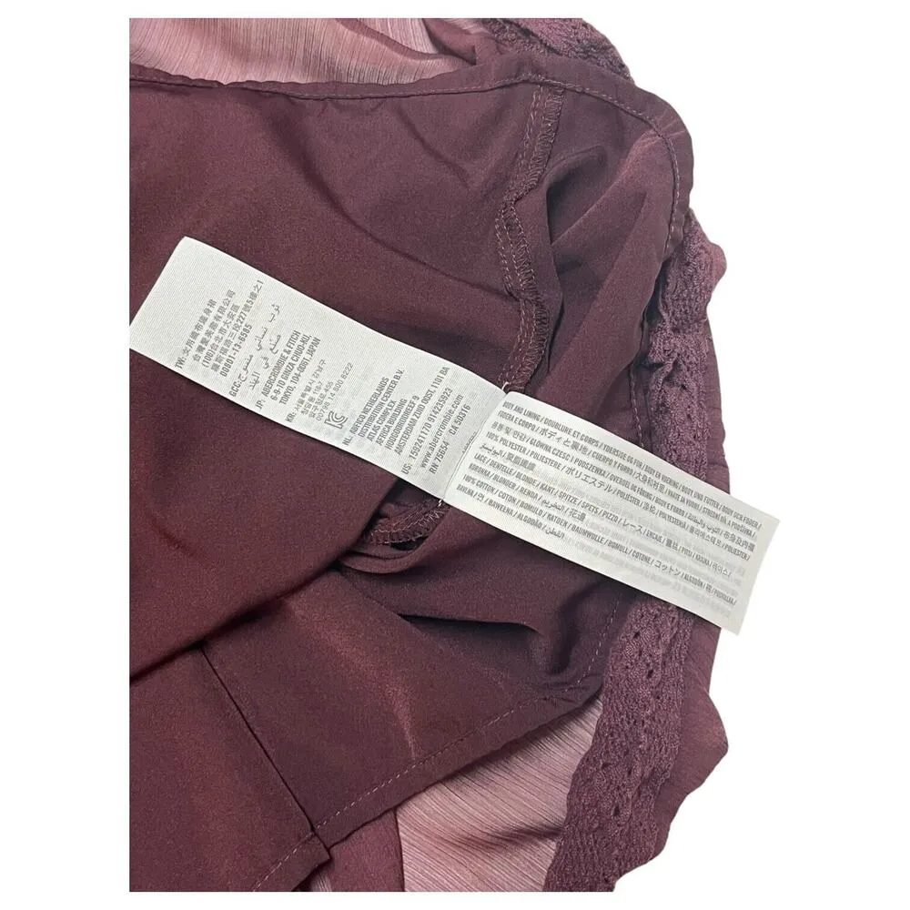 Abercrombie Fitch Dress Womens S Midi Square Neck Chiffon Smocked Back Maroon - Image 10