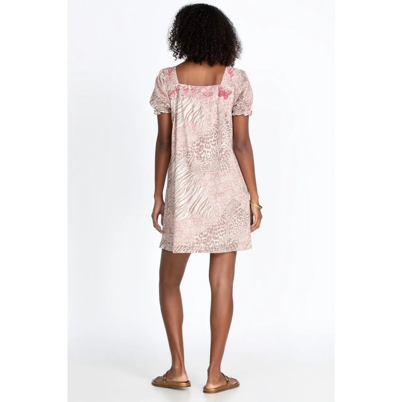 Johnny Was Jayla Square Neck Park Dress Size XL Pink Animal Print Embroidered - Image 8
