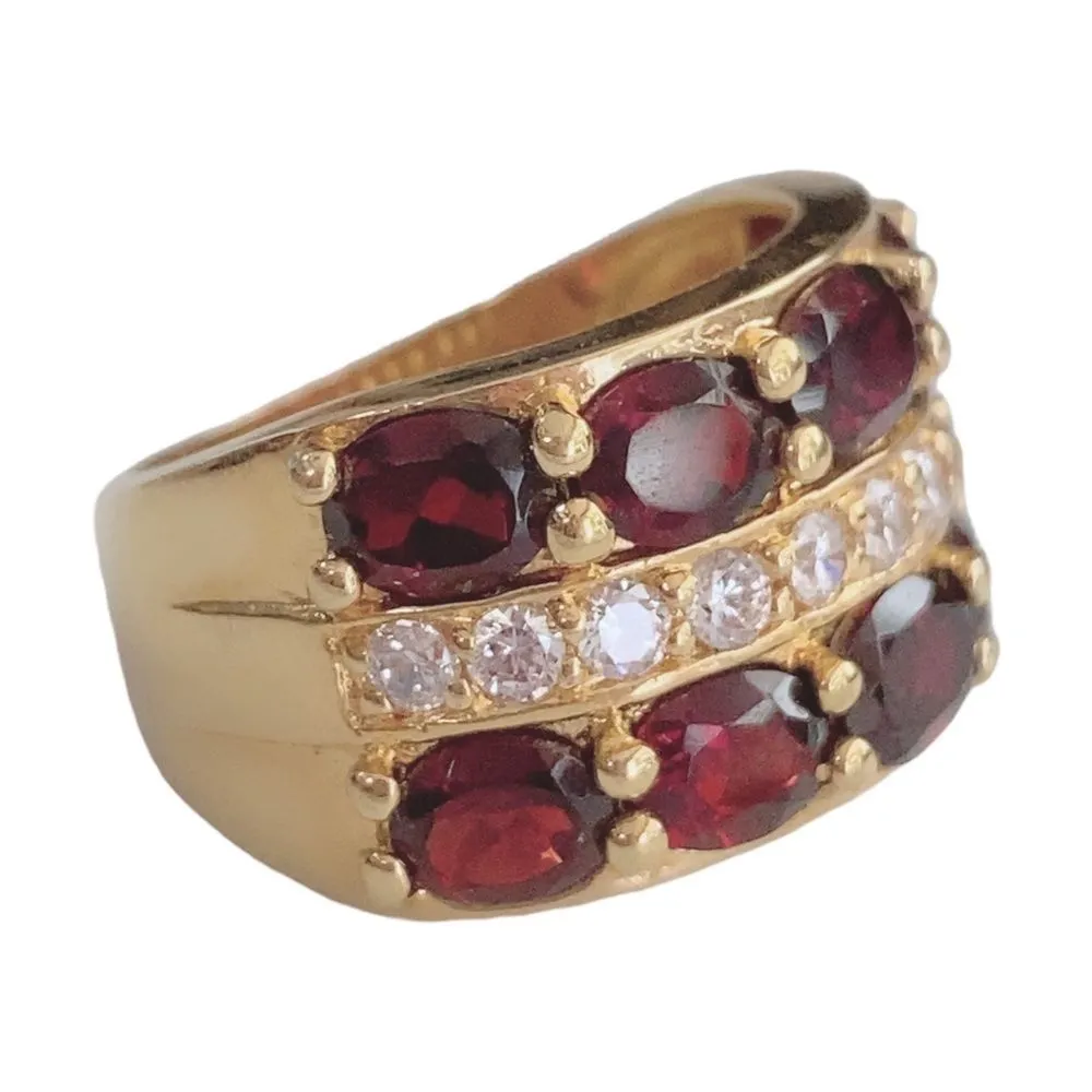 Shiny Garnet & Cubic Zirconia Gold Plated Band Ring Sz 5.75 - Image 2