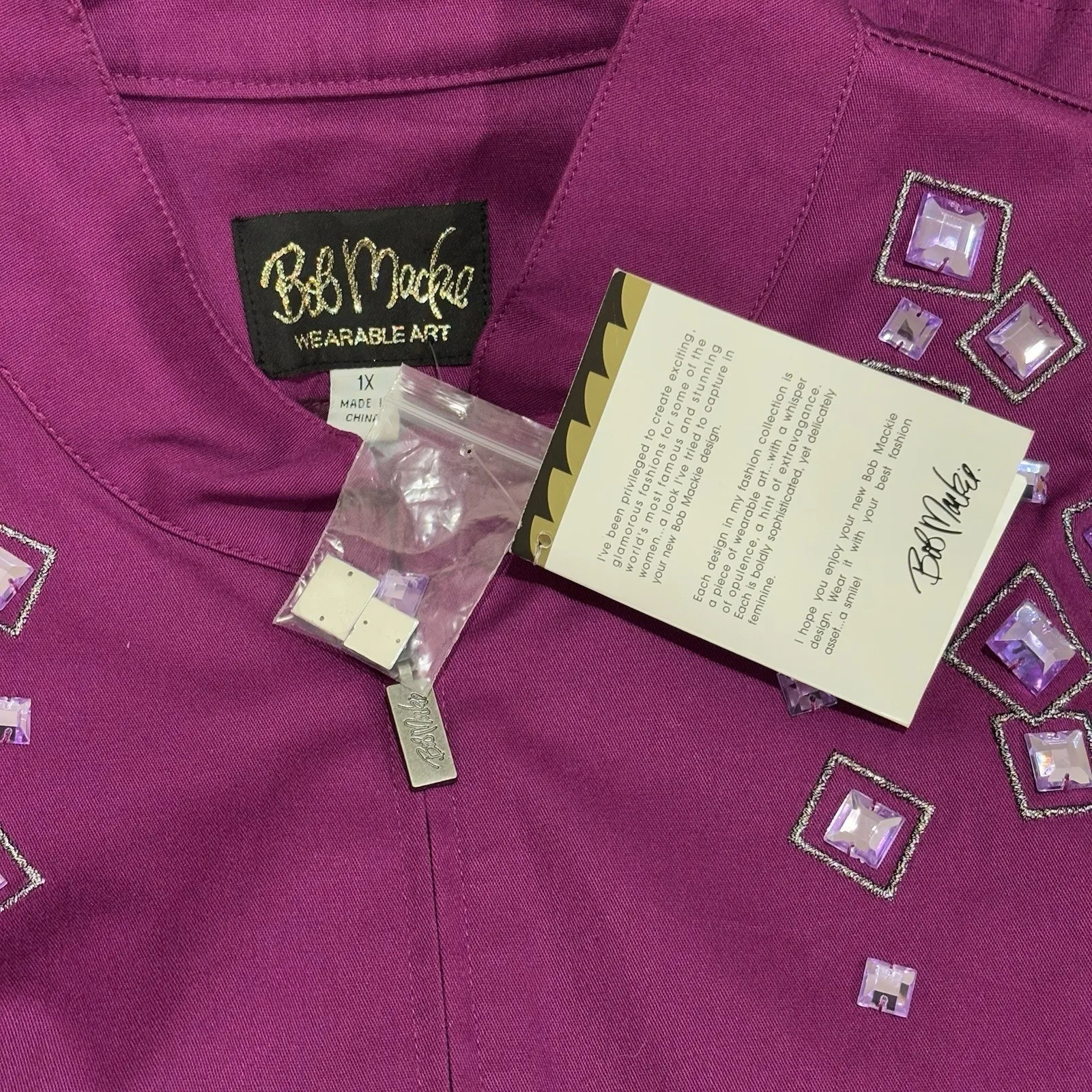 NWT Bob Mackie Wearable Art Size 1X Barbie Pink Jewel Embroidered Jacket - Image 4