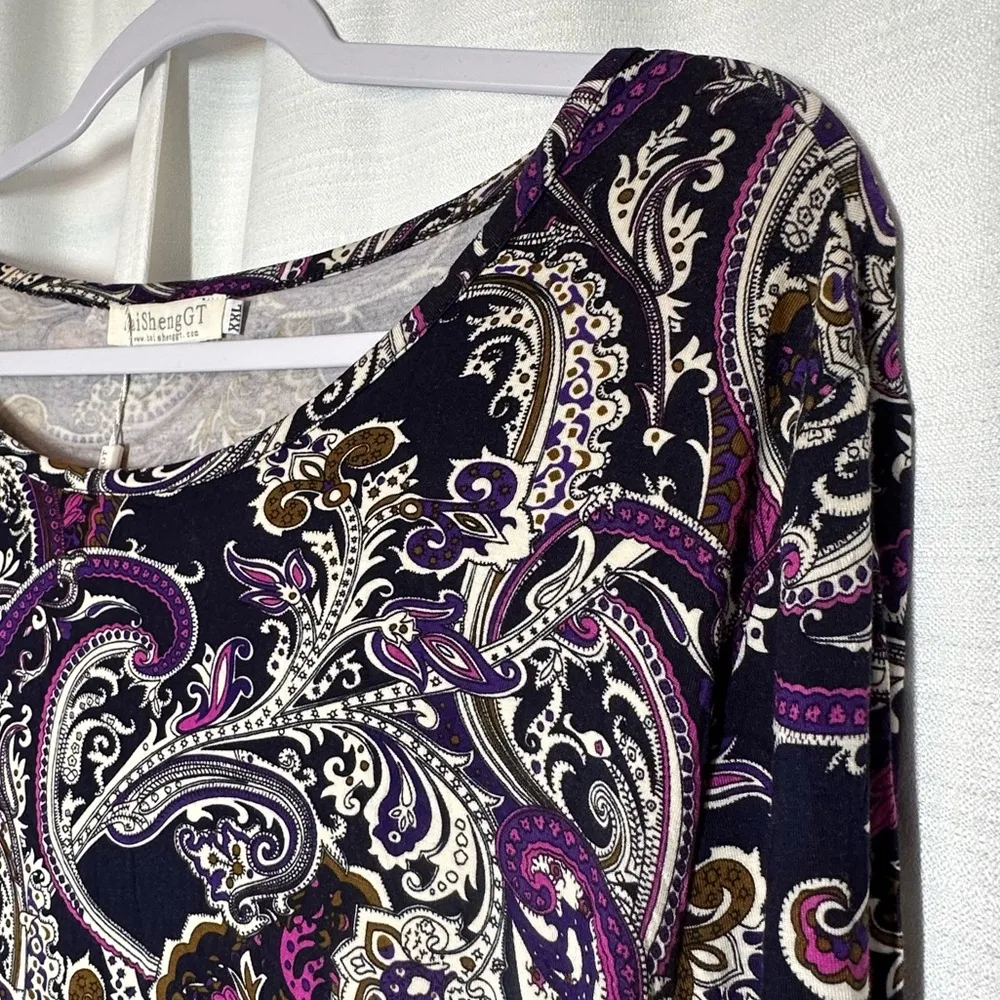 New NWT Women's Blouse Top Plus XXL Boho Paisley Dark Romantic Flowy Asymmetric Black - Image 5