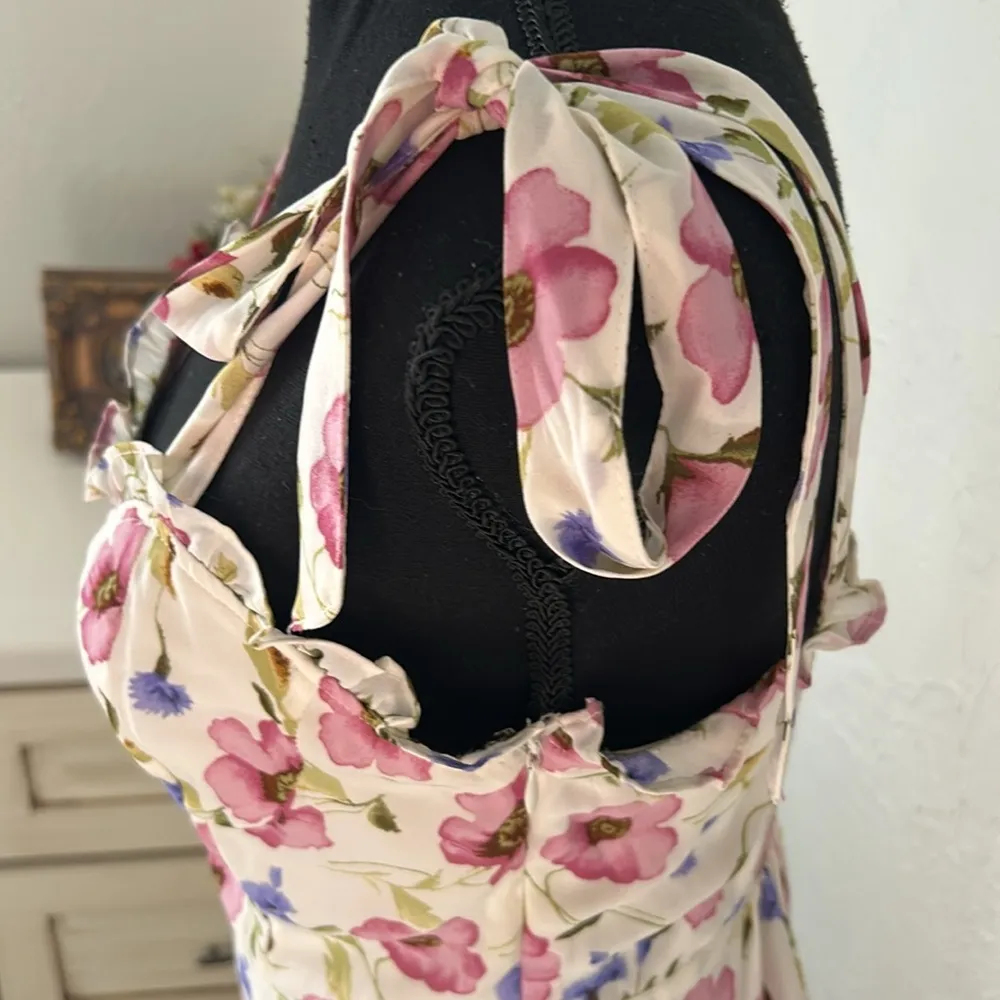 Forever 21 Floral Ruffle Mini Sundress w/ Sweetheart Neckline & Self Tie Sleeves - Image 6