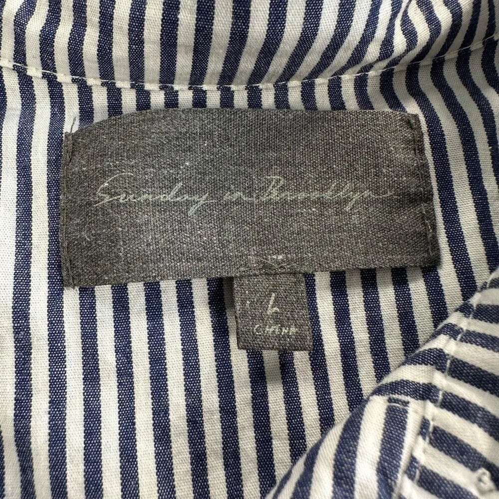 Sunday in Brooklyn Cold Shoulder Top Womens Large Blue/White Stripe Button Front - Image 3