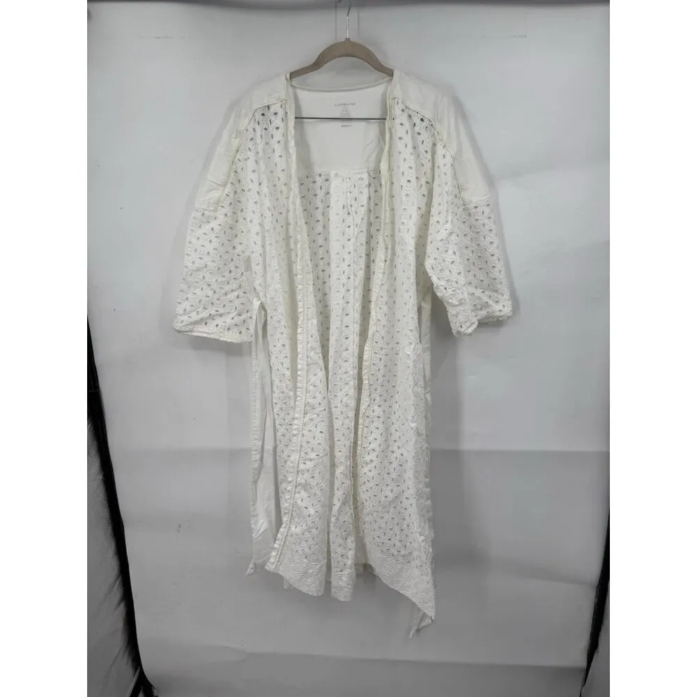 Carbon 38 Eyelet Kimono Robe Women M/L White Swim Cover Beach Coastal‎ Waist Tie - Image 2