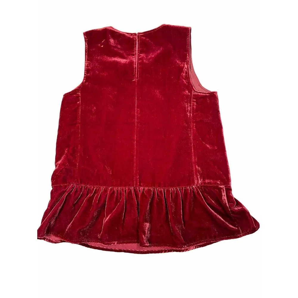 J CREW Peplum‎ Velvet Tank Sleeveless Wine Burgundy Drop Waist Velour Size 2 - Image 5