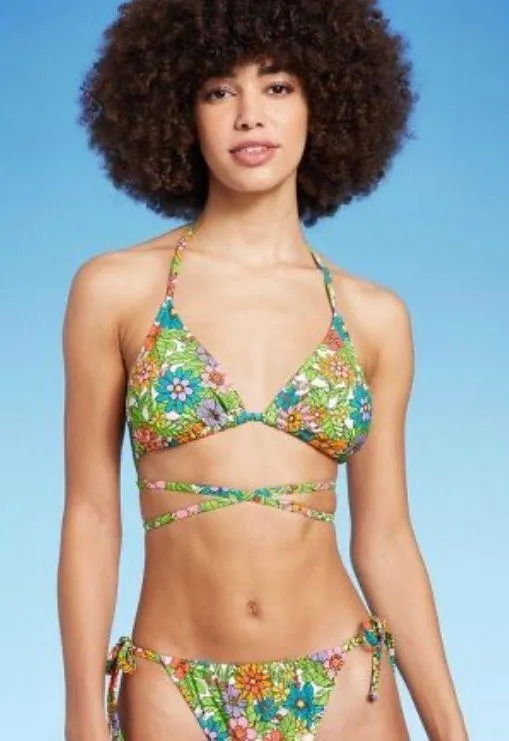 Wild Fable NWT  Triangle Wrap around Bikini Top Multicolored vibrant Floral Print - Image 2