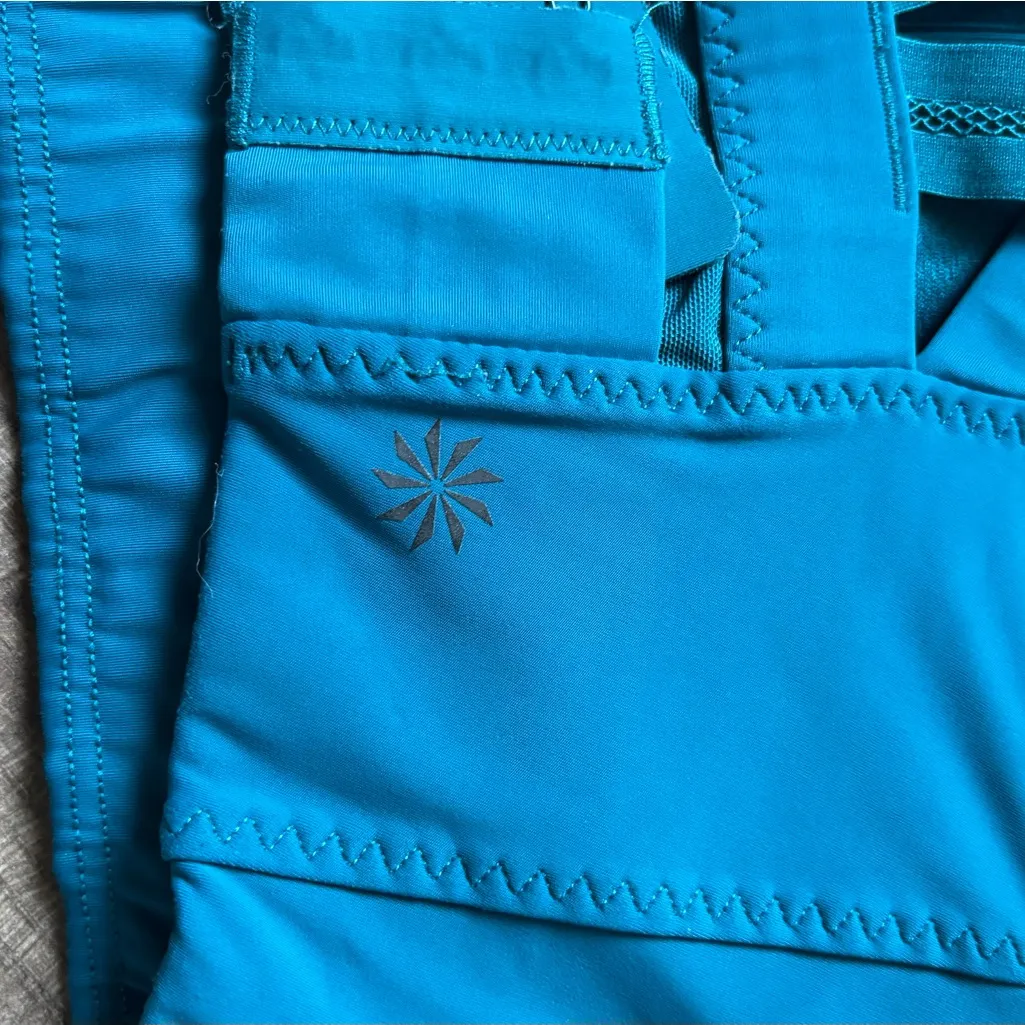 Athleta Sports Bra Medium Impact Crisscross Strappy Back Workout Top Teal - Image 5