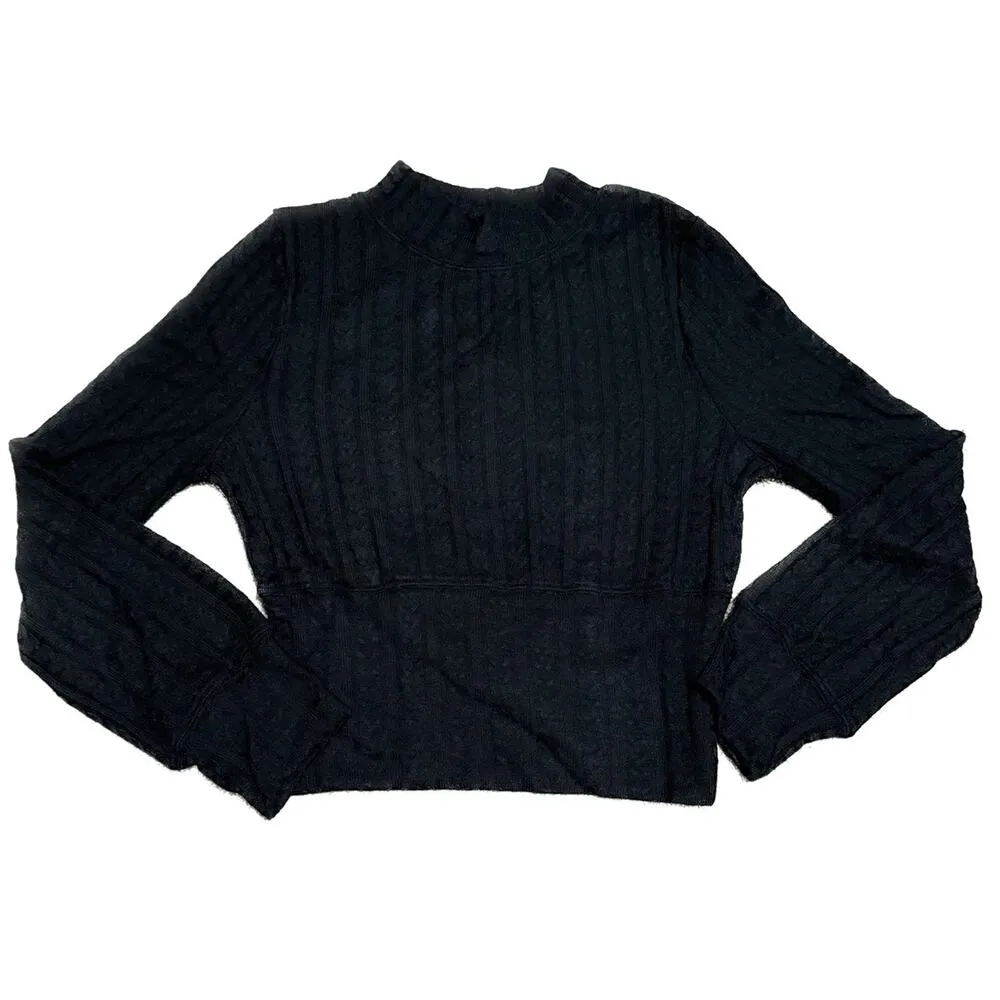 BAND OF THE FREE Raquel Black Ribbed Knit Cable Mock Neck Pullover Top NWT Small - Image 3