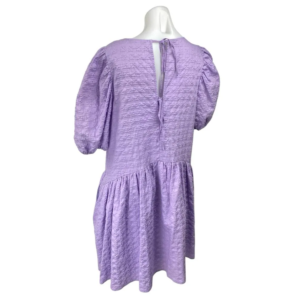Enghlish Factory Purple Jacquard Short Puff Sleeve Tie Back Mini A - Image 2
