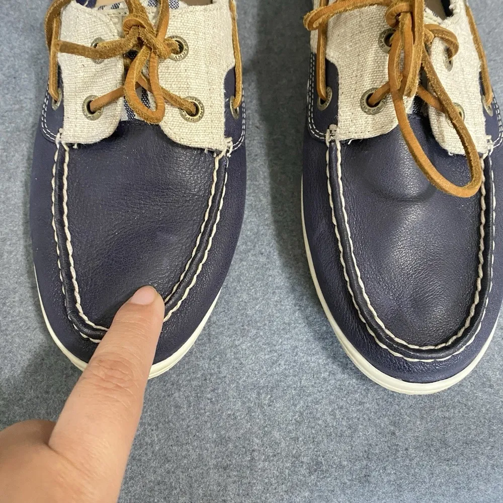 Sperry Women's Topsiders Women's 8M Blue Leather/Linen Canvas Close Toe Shoes - Image 6