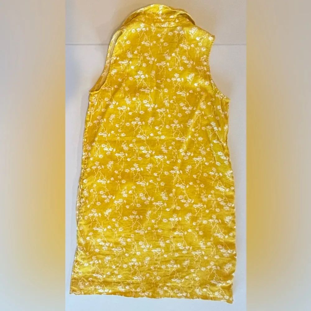 CYNTHIA ROWLEY 100% Linen Sleeveless Collared Midi Yellow‎ Floral Dress Size 8 - Image 4